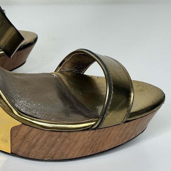 Lanvin Gold Metallic Leather Ankle Heels Sz 39.5 - Picture 4 of 6